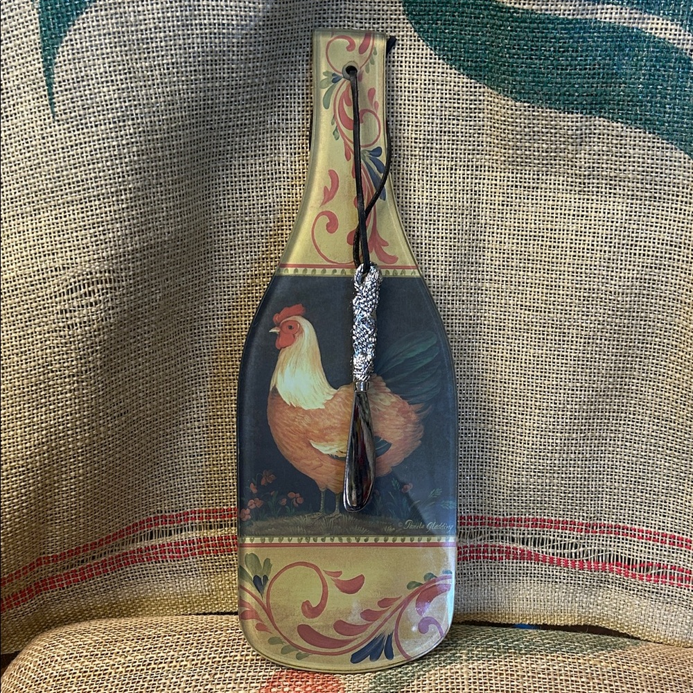 Francesco Rooster Glass Cutting
Board w/ Knife Cheese Bread Mat